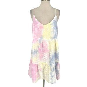 Andree by Unit Tie Dye Eyelet Tiered Sundress Pink Yellow Blue Size Large NWT